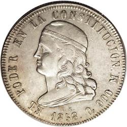 Ecuador Republic 5 Francos 1858-GJ, KM39, nice