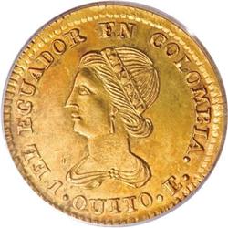 Ecuador Republic gold Escudo 1834-GJ, KM15, MS62