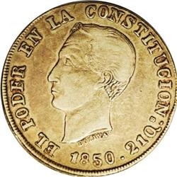 Ecuador Republic gold 8 Escudos 1850-GJ, KM34.1,