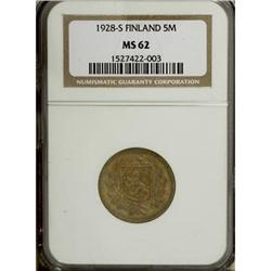 Finland Republic 5 Markkaa 1928, KM31, MS62 NGC,