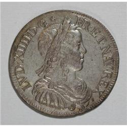 France Louis XIIII 1/2 Ecu 1651A, KM164.1, XF,