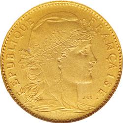 France Republic gold 10 Francs 1899 Matte,