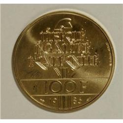 France Republic gold 100 Francs 1986 Statue of