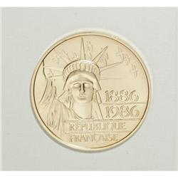 France Republic gold 100 Francs 1986 Statue of