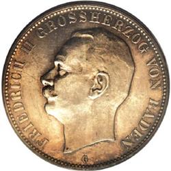 Baden. Friedrich II 5 Mark 1908G, KM281, MS62