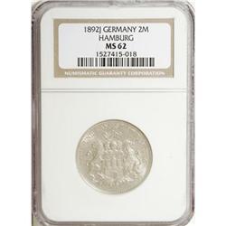 Germany Hamburg - Free City. 2 Mark 1892J,