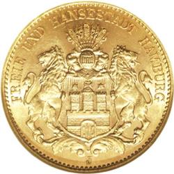 Germany Hamburg - Free City. Gold 10 Mark 1913J,