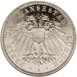 German States-Lubeck: Lubeck. 3 Mark 1910A, KM21