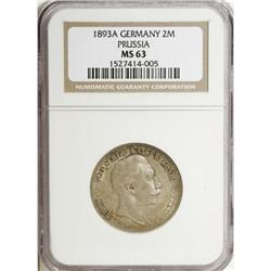 Germany Prussia. Wilhelm II 2 Marks 1893A,