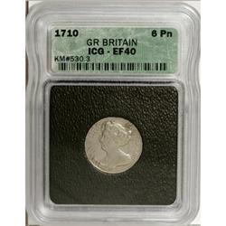 Great Britain Queen anne Sixpence 1710, S-3624,