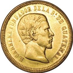 Guatemala Republic gold 4 Pesos 1869R, KM187,