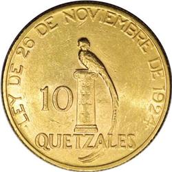 Guatemala Republic gold 10 Quetzales 1926,