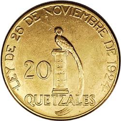 Guatemala Republic gold 20 Quetzales 1926,