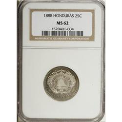 Honduras Republic 25 Centavos 1888, KM50, MS62