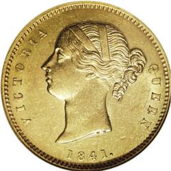 India Victoria gold Mohur 1841(C), KM462.3, AU58 