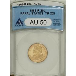 Italy Papal States. Papacy gold 20 Lire 1866-R,