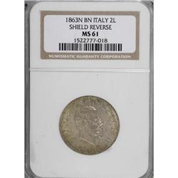 Italy Vittorio Emanuele II silver 2 Lire 1863-N,