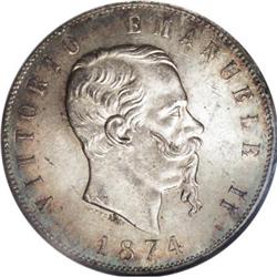 Italy Vittorio Emanuele II silver 5 Lire 1874-M