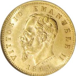 Italy Vittorio Emanuele II gold 5 Lire 1863-T