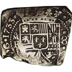 Mexico Philip V Klippe 8 Reales 1733-Mo-F, KM48,