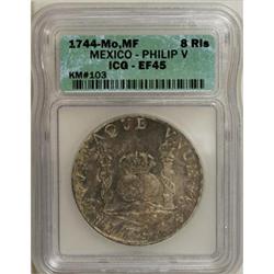 Mexico Philip V Pillar 8 Reales 1744 Mo-MF,