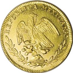 Mexico Republic Hand on Book gold 4 Escudos 1825