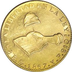 Mexico Republic Hand on Book gold 8 Escudos 1867