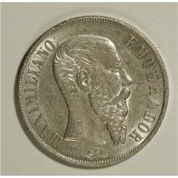 Mexico Maximilian Peso 1866 Mo, KM388.1, bright