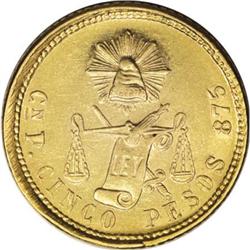 Mexico Republic gold 5 Pesos 1873 Cn-P, KM412.2,