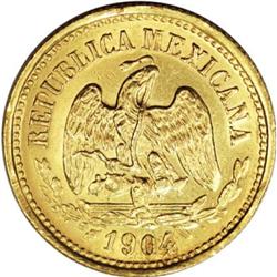 Mexico Republic gold 5 Pesos 1904 Mo-M, KM412.6,