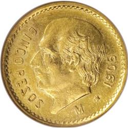 Mexico United States 5 Pesos 1905, KM464, MS62