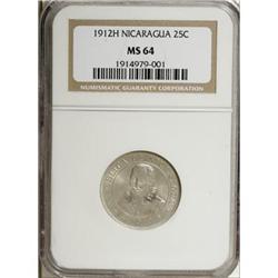 Nicaragua Republic 25 Centavos 1912H, KM14, MS64