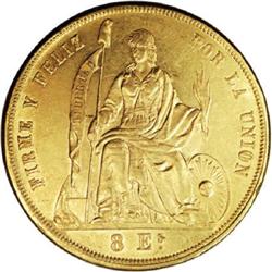 Peru Republic gold 8 Escudos 1863/2-YB, KM183,