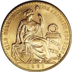 Peru Republic gold 100 Soles 1961, Km231, choice