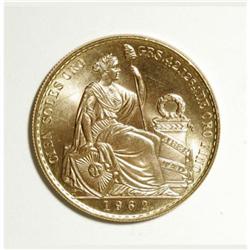 Peru Republic gold 100 Soles 1962, KM231, choice