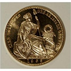 Peru Republic gold 100 Soles 1965, KM231, choice