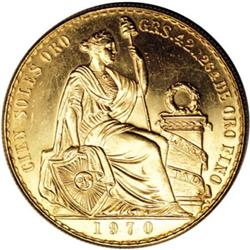 Peru Republic gold 100 Soles 1970, KM231, choice