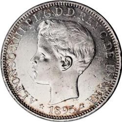 Puerto Rico Alfonso VIII silver Peso 1895-PGV,