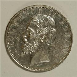 Romania Carol I 5 Lei 1881-B, KM16, sharp AU,