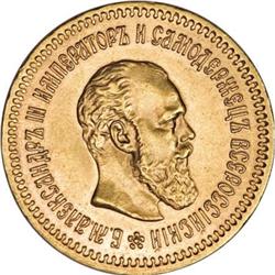 Russia Alexander III. Gold 5 Roubles 1886 A?,