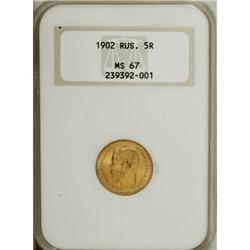 Russia A pair of Nicholas II gold 5 Roubles