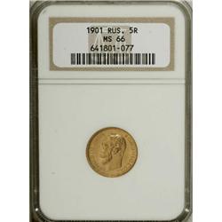 Russia A pair of Nicholas II gold 5 Roubles