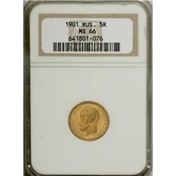 Russia A pair of Nicholas II gold 5 Roubles