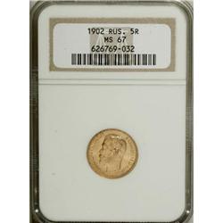 Russia A pair of Nicholas II gold 5 Roubles