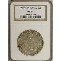 San Marino Republic silver 20 Lire 1931-R,