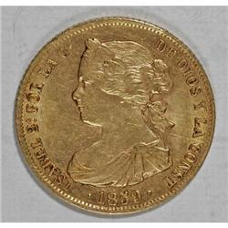 Spain Isabel II gold 100 Reales 1859 Barcelona,