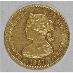 Spain Isabel II gold 4 Escudos 1867 Madrid,