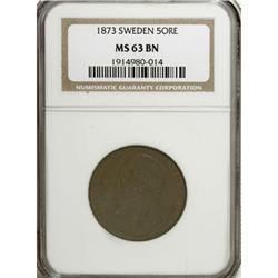 Sweden Oscar II 5 Ore 1873, KM730, MS63 BN NGC,