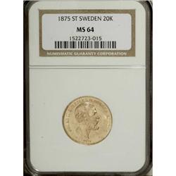 Sweden Oscar II gold 20 Kronor 1875-ST, KM733,