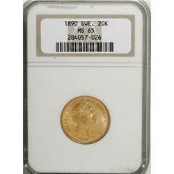 Sweden Oscar II gold 20 Kronor 1890-EB, KM748,